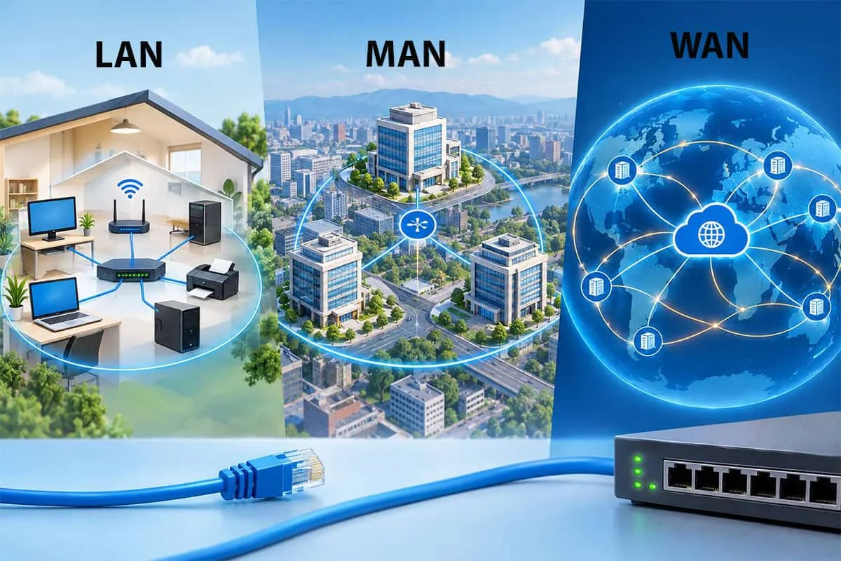 تفاوت انواع شبکه اترنت lan wan man